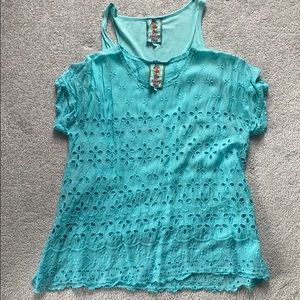 Johnny was Turquoise blue eyelet top